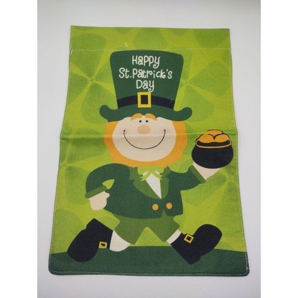 Happy St Patricks Day Leprechaun Pot of Gold Garden Flag 12" X 18" Decor - Picture 1 of 2